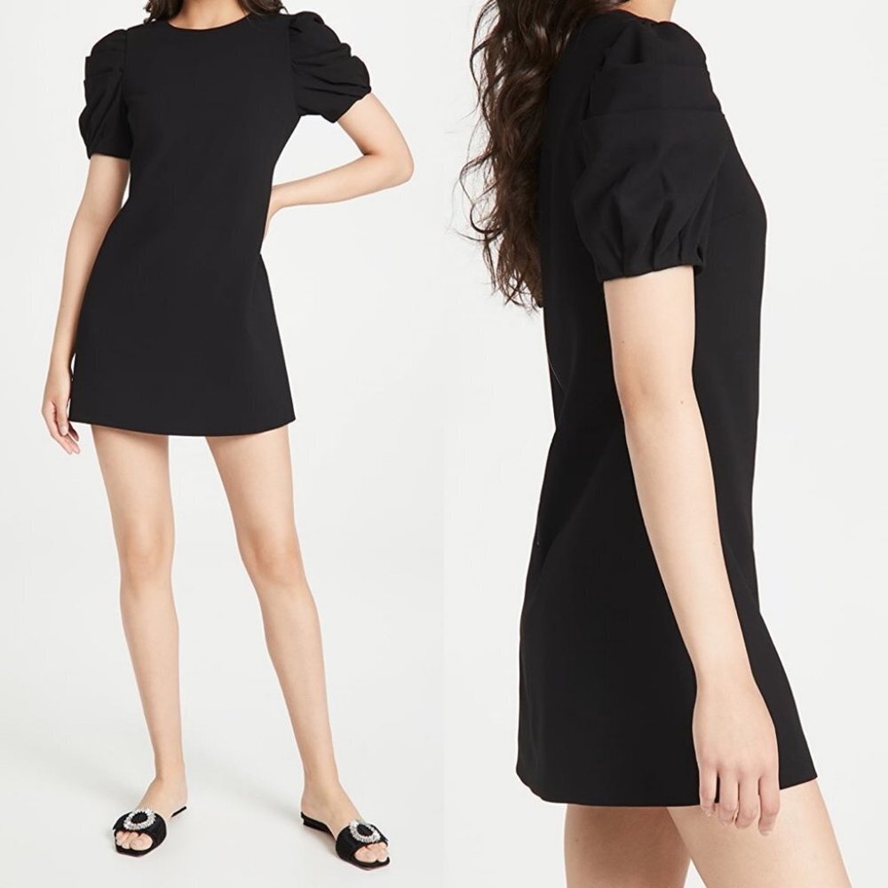 Alice + Olivia Hanita Puff Sleeve Black Shift Dress Size 6 Minimalist Crepe Boho